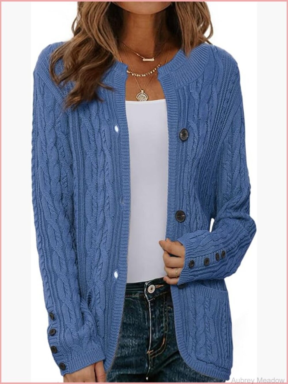 Cable Knit Cardigan Sweater Open Front Button Down Long Sleeve with Pockets